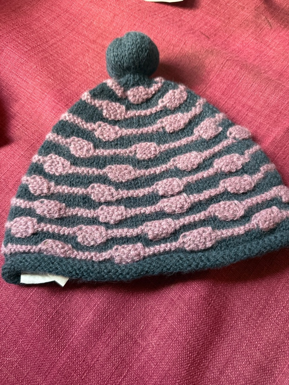 lola Kids Knit Pom-Pom Hat in Teal and Pink